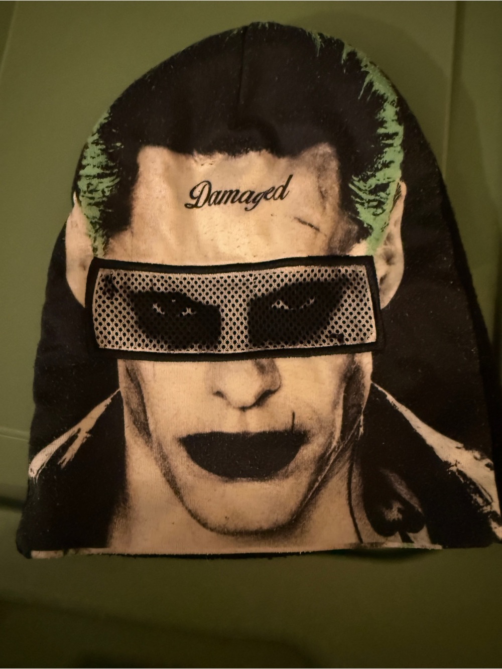 Source Unknown Black and Green Joker Beanie